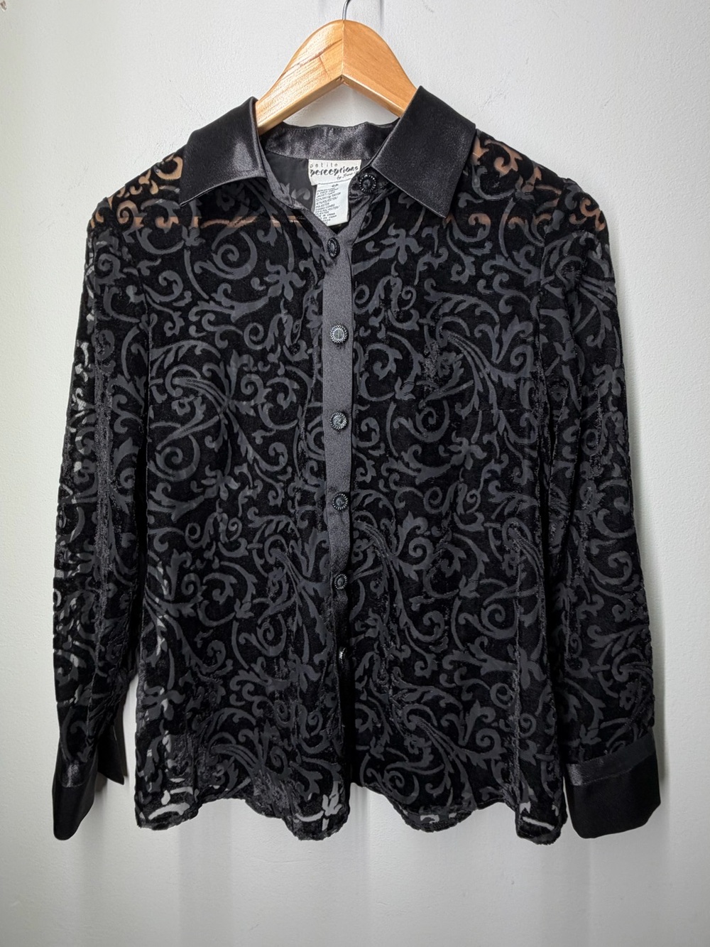 Vintage Perceptions Black Burnout Button Front Blouse Goth Grunge Whimsigoth